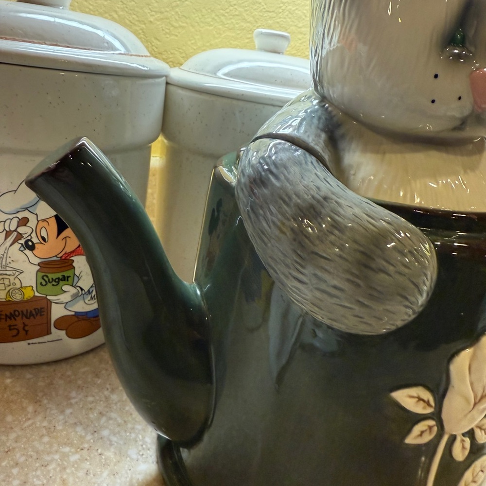 2004 Kenni-Kats Blue Sky Carvers Cat-Shaped Cookie Jar Cat in tea-pot Kitten - Picture 5 of 16